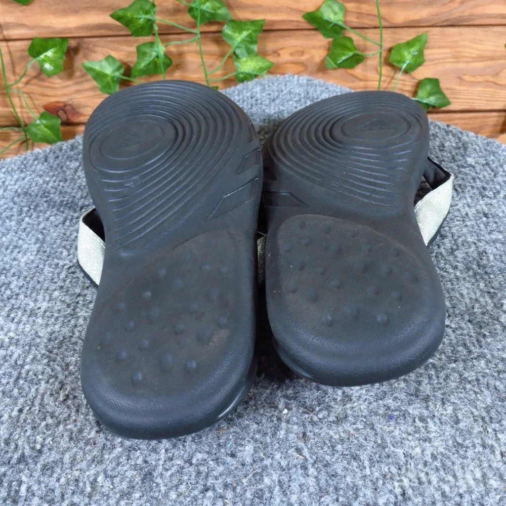 Adidas Chilwyanda Girls Sandal Sz 6 Casual Summer Flip Flop Black Silver Glitter